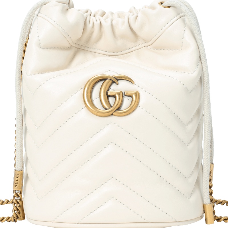 预订 GUCCI 古驰 GG Marmont 水桶包 单肩包 斜挎包迷你 双G饰扣绗缝皮575163金扣