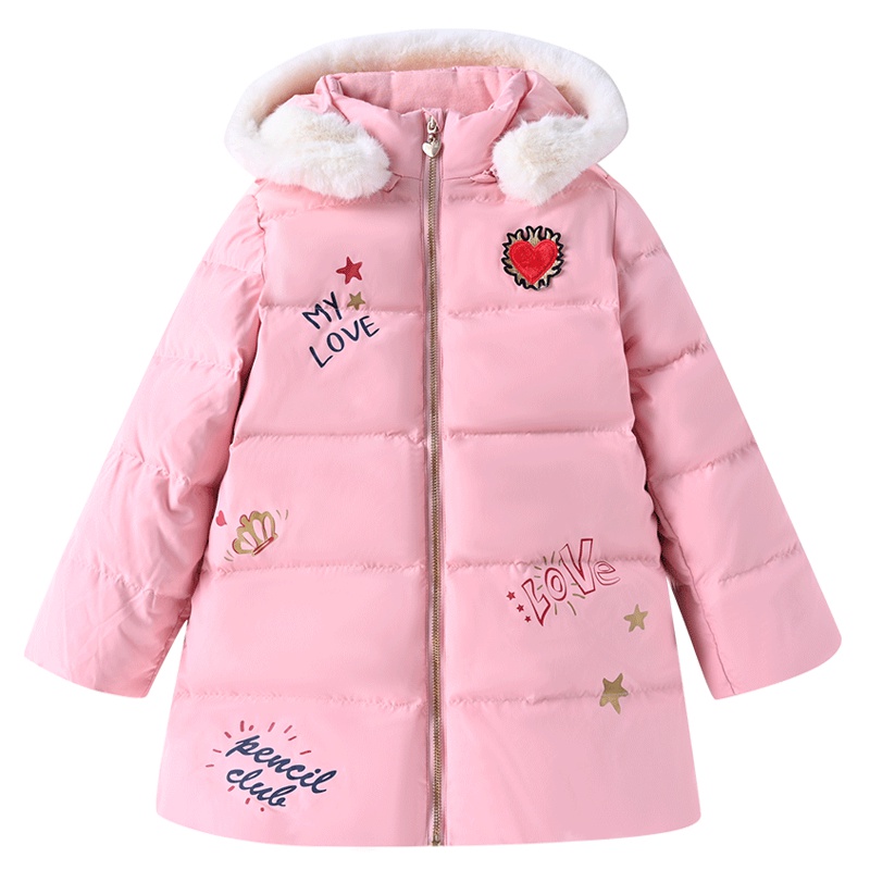 铅笔俱乐部童装2019冬季新款女童连帽羽绒服中大童保暖外套