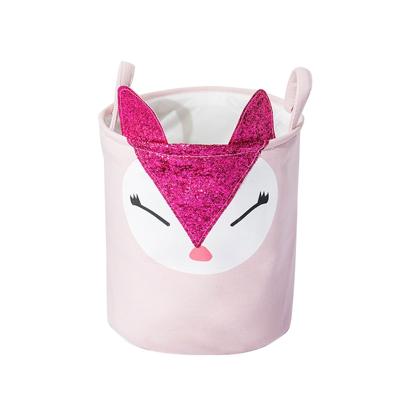 清科蓝 狐狸猫咪小熊可折叠布艺家用玩具收纳衣服收纳袋卡通可爱风收纳篮大容量布艺整理收纳篓桌面收纳筐粉色可爱防水透气