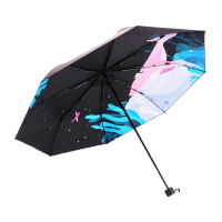 天堂伞 三折全遮光黑胶插画晴雨伞防紫外线太阳伞遮阳伞礼品伞 鲸梦粉色
