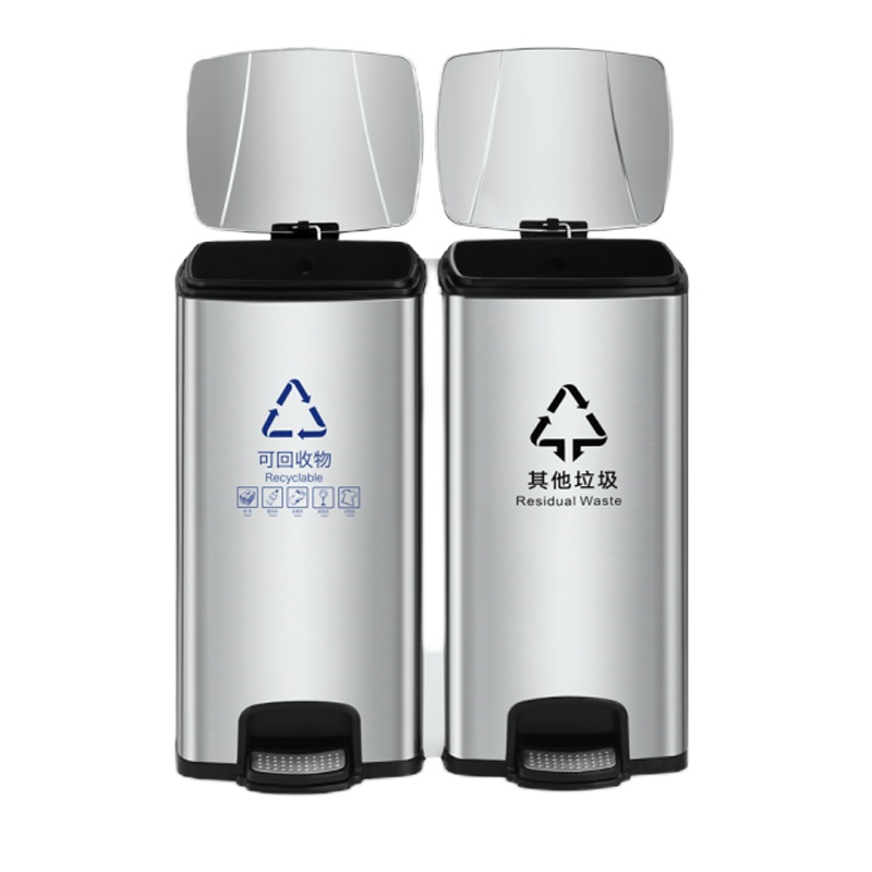 超宝不锈钢垃圾桶分类脚踩带盖垃圾桶30L+30L