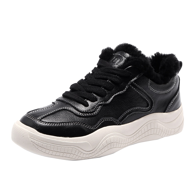 马克华菲毛毛鞋女休闲鞋女板鞋加绒女鞋简约时尚百搭系带平底女鞋