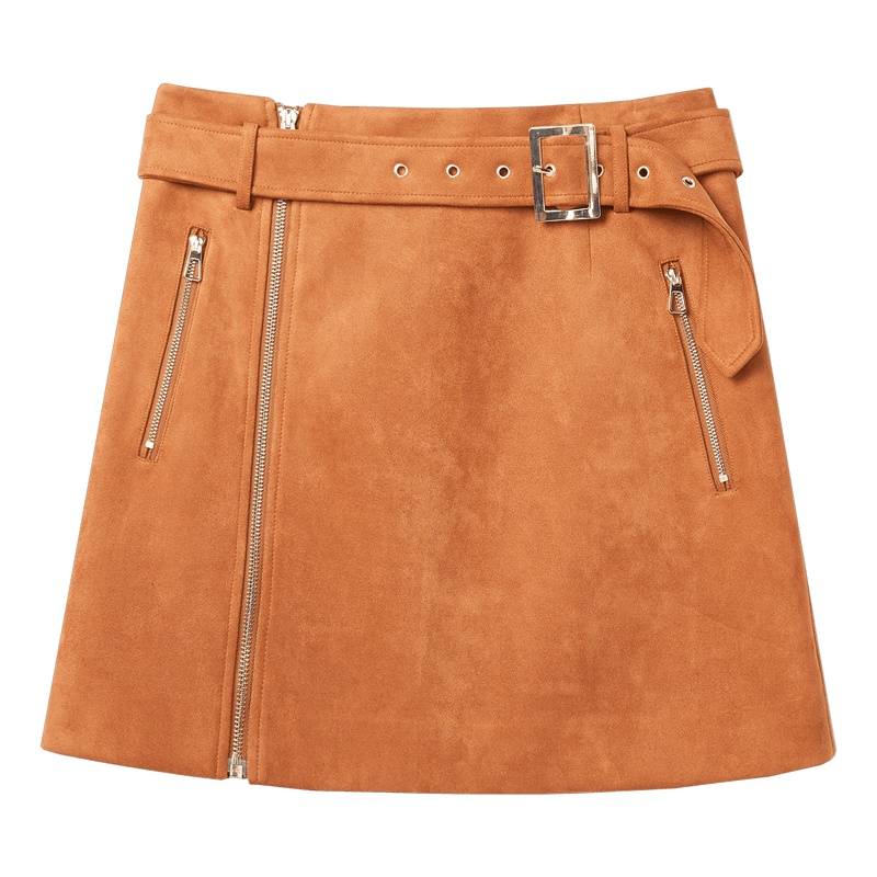 2019爱居兔秋季女装A字版型麂皮绒面料短单裙