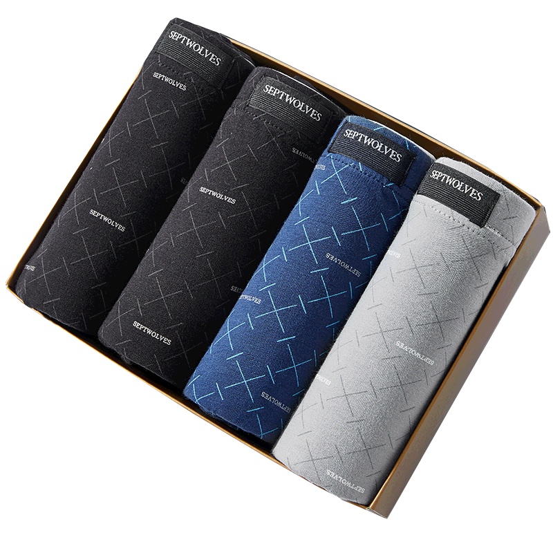 七匹狼【抑菌】舒适透气棉氨印花平角男士内裤男