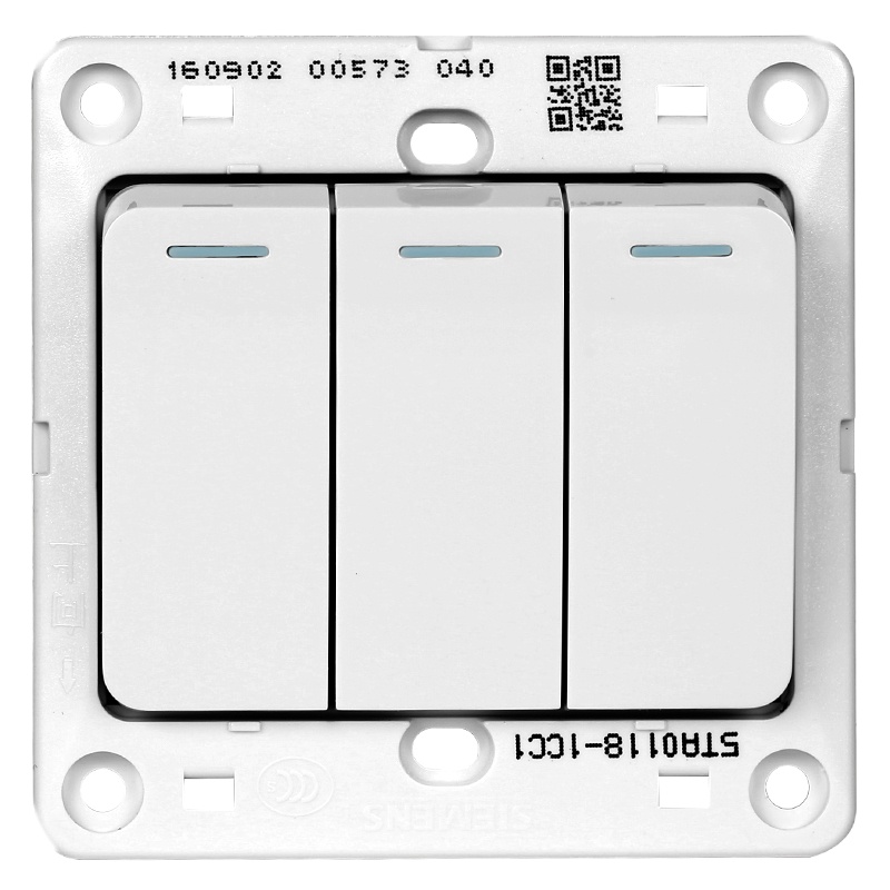 西门子(SIEMENS)开关插座 远景系列 三开单控 带荧光开关面板 (雅白色)5TA01181CC
