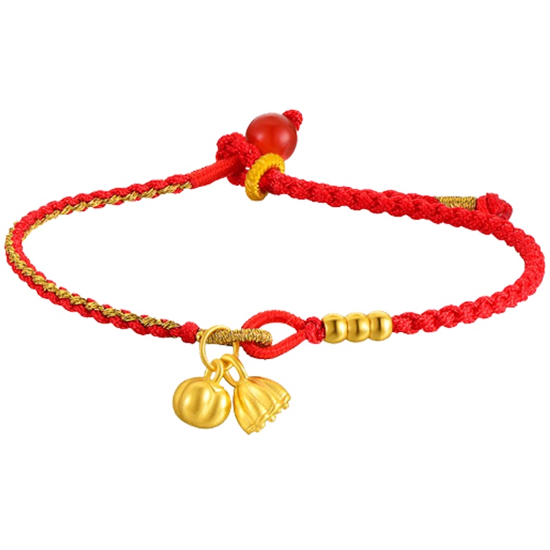 Letrange足金手链好柿莲莲柿子莲蓬本命年红绳手串黄金转运珠3D硬金