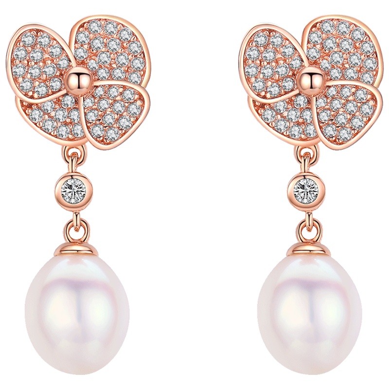 佰色传情BRIR纯银925樱花耳钉女淡水珍珠耳环气质优雅耳饰