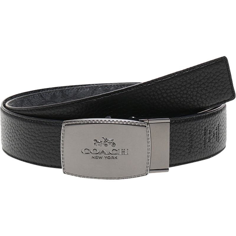 COACH 蔻驰 奢侈品 男士涂层帆布配皮仿古板扣式双面腰带皮带 64084