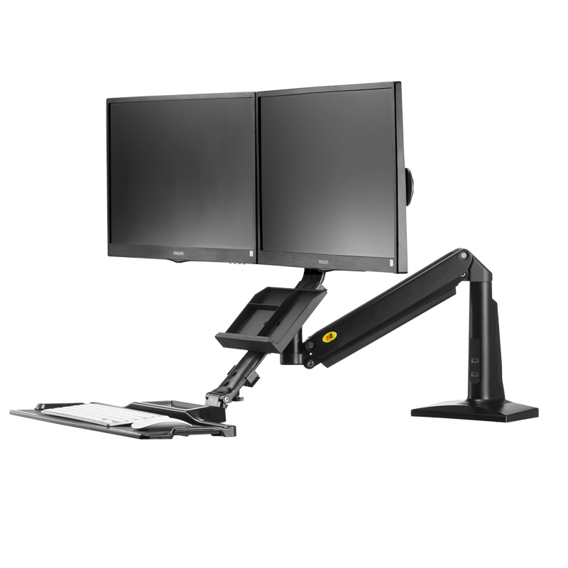 NB FC24-2A 19-24英寸电脑显示器站立式办公支架 双屏拼接支架 显示器升降台台式机支架 坐站交替办公支架黑