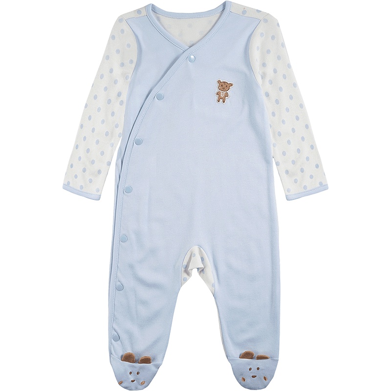 婴姿坊春季波点乐园系列斜边单排扣休闲居家男童女童连脚内衣两件套