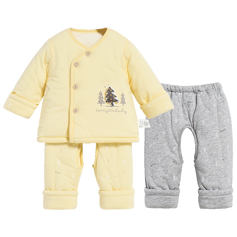 童泰TONGTAI秋冬婴儿偏开纯棉服三件套1-6个月男女宝宝棉衣套装儿童通用66cm