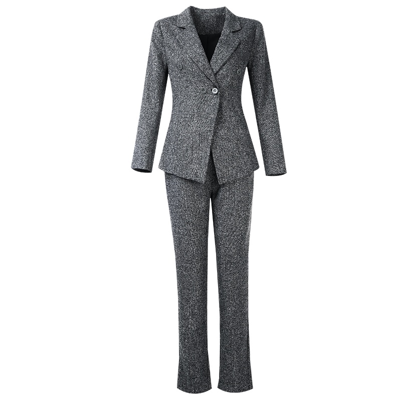 晩白 新品套装简约职业范西装外套高腰休闲裤西裤两件套女