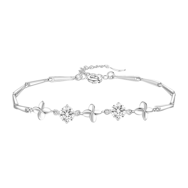 依帝魅手链四叶S925银手链女士日韩风格女银手镯银手链 七夕情人节送女友情人节礼物圣诞礼物送女友