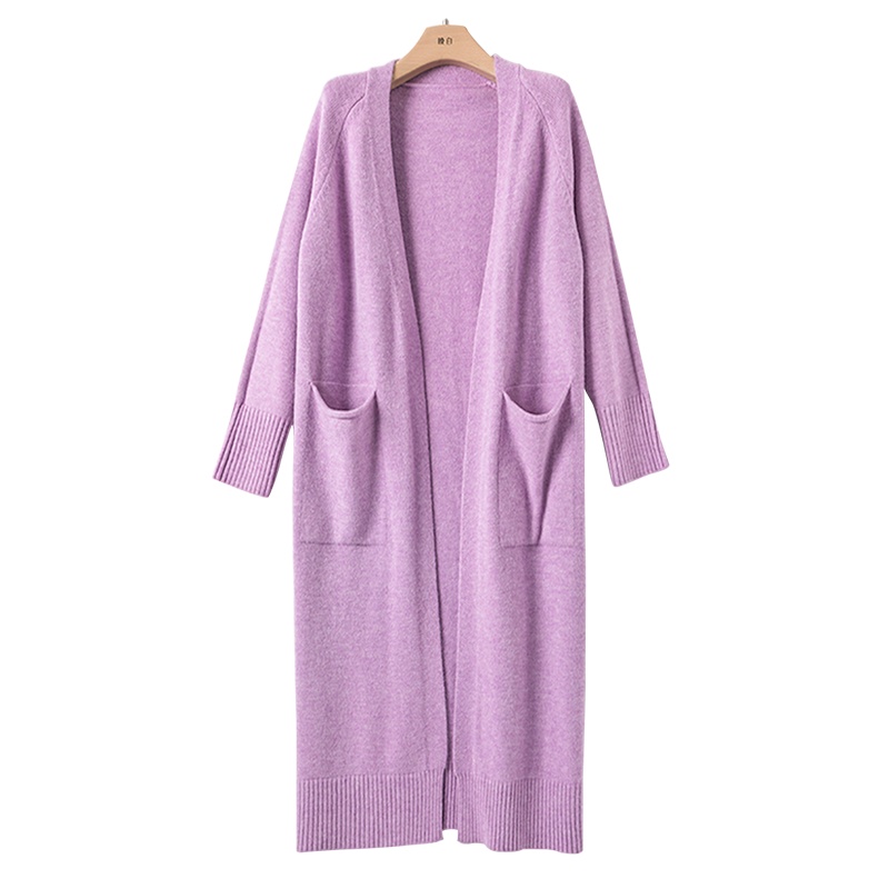 晚白2021春新品简约纯色休闲百搭中长款通勤毛家针织衫开衫外套女