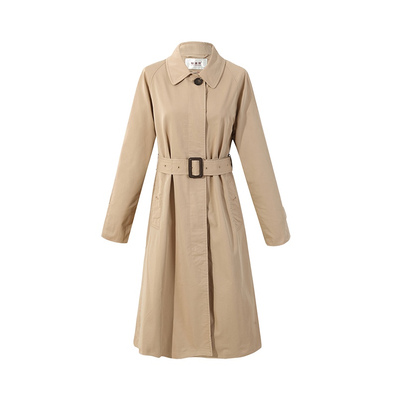 恒源祥单排扣复古风衣女2020早春复古中长款外套过膝大衣