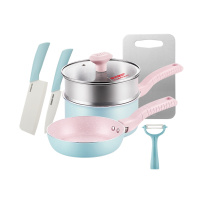 炊大皇辅食锅大套装不粘奶锅煎锅304不锈钢菜板陶瓷刀组合婴儿热奶煮面锅TZ06FS