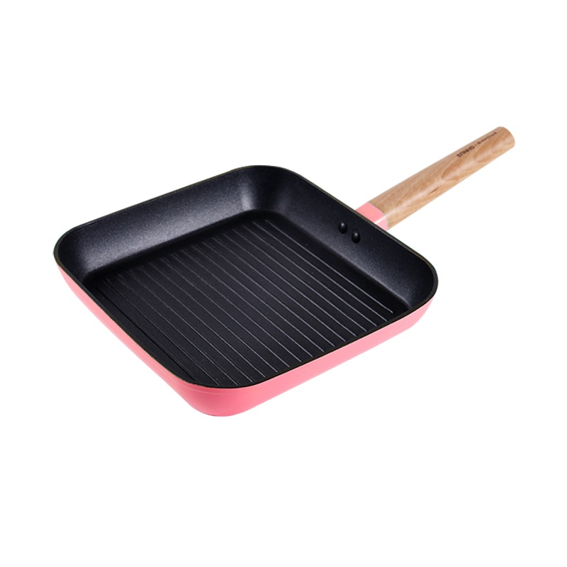 三禾Beautyouth小清新系列不粘锅牛排煎锅条纹平底锅烙饼锅倾城粉