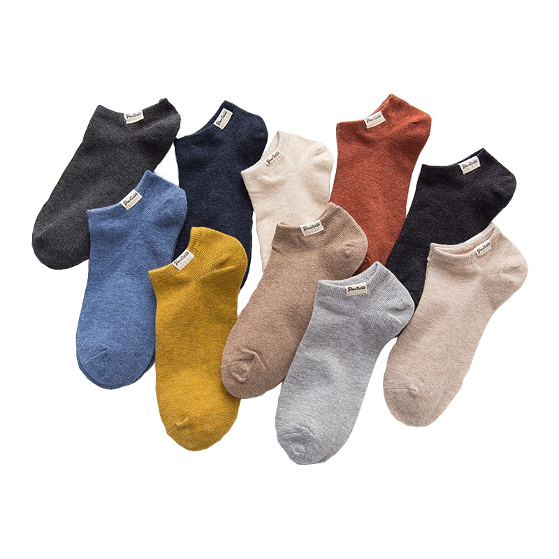 猫人时尚布标男船袜5双装