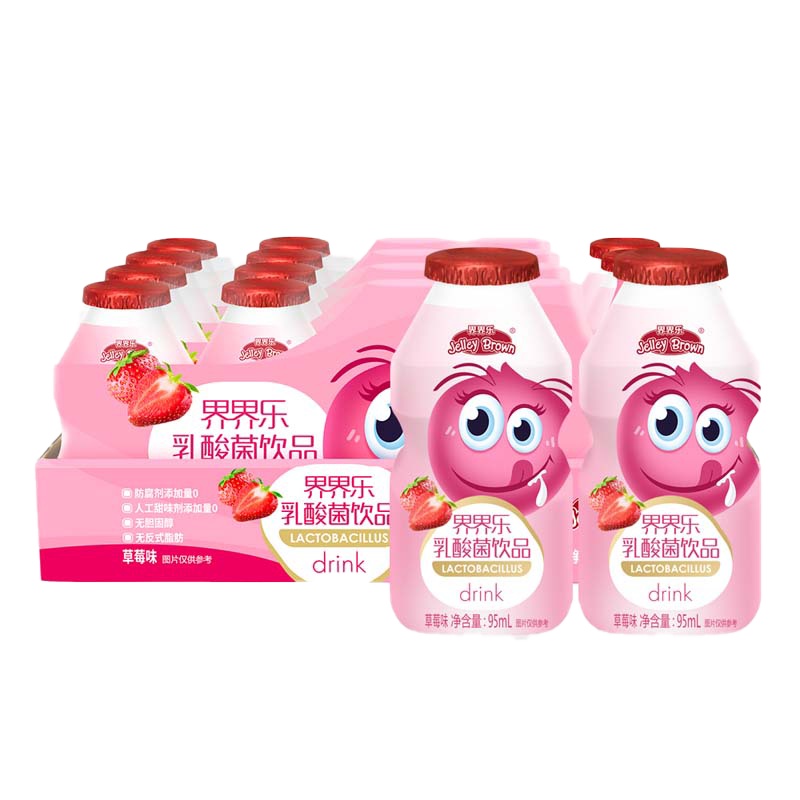 界界乐JelleyBrown 儿童乳酸菌饮料 草莓味95ml*4瓶 小怪物系列婴童果汁