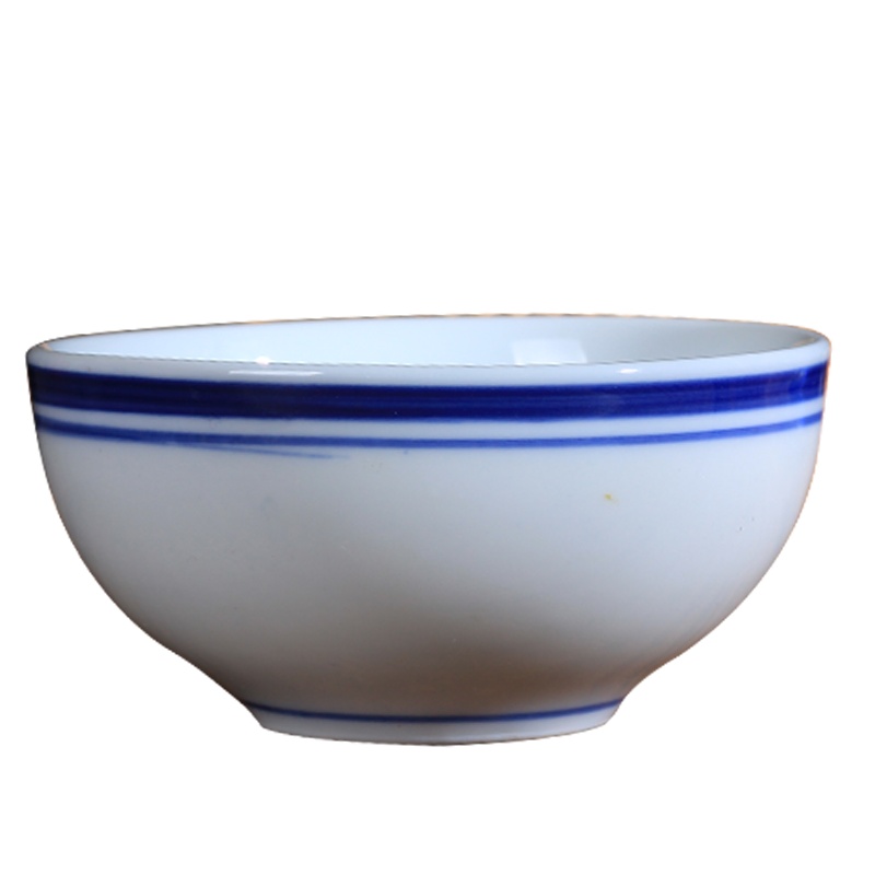 LICHEN 陶瓷蓝边小饭碗景德镇青花瓷器4英寸金钟小汤碗中式釉下彩餐具微波炉适用 6个装