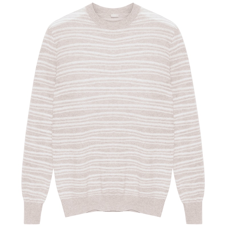 鄂尔多斯ERDOS 圆领翻花条纹轻薄休闲羊绒衫男士针织衫/毛衣