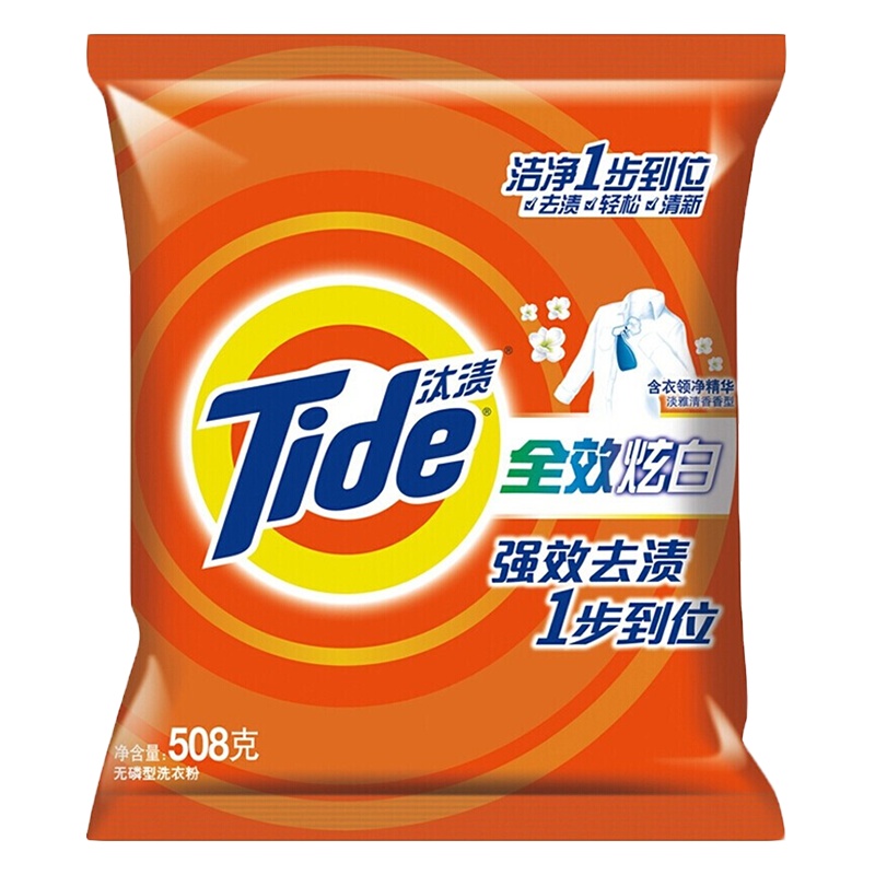 Tide汰渍洗衣粉无磷型全效炫白去渍含衣领净精华淡雅清香香型去除衣领袖口污渍 508g*6 单位(件)