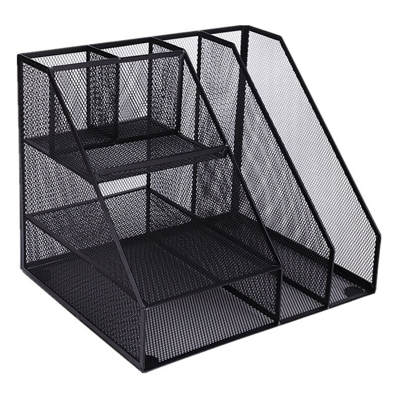 得力 79075 多功能金属网资料架文件架 桌面收纳架 黑色(一个装)可定制