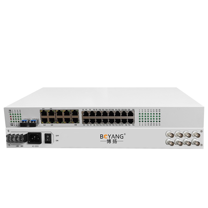 博扬 综合业务电话光端机 4E1+32路电话+4路千兆物理隔离网 单纤20km LC 机架式 1对价
