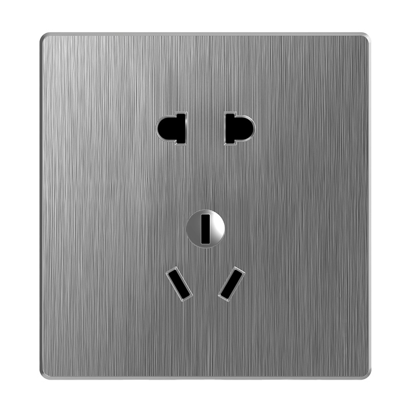 欧奔(EUROB)86型大板拉丝灰色开关插座家用两开五孔调光音响多孔插座面板