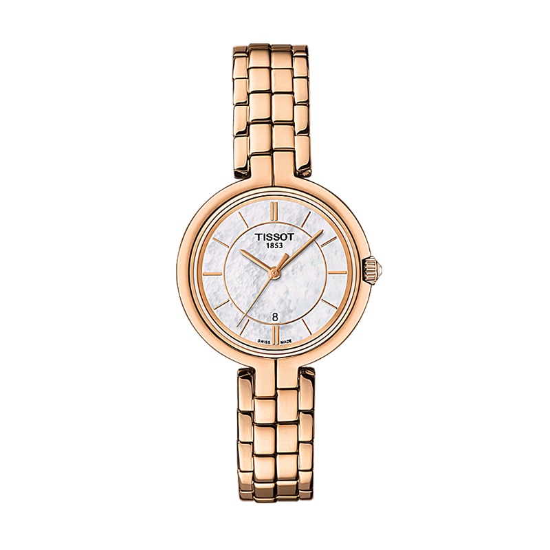 [送礼优选]天梭(TISSOT)瑞士手表 贝母表盘玫瑰金 弗拉明戈系列钢带女士石英表T094.210.33.111.01