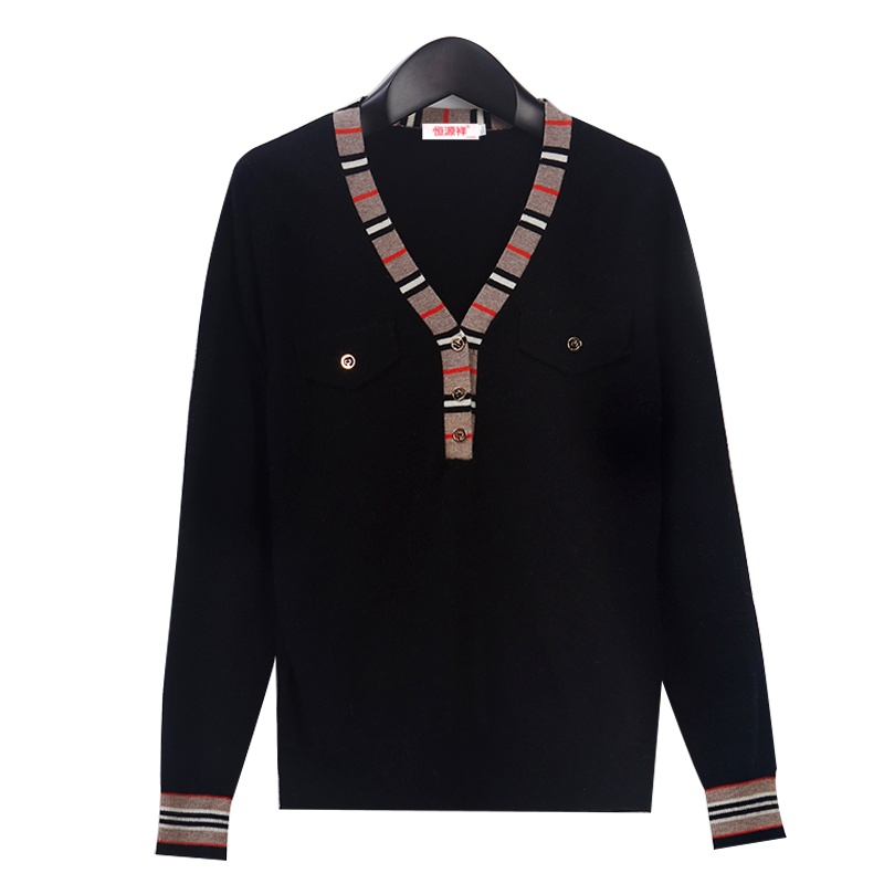 恒源祥女士羊毛衫2020新款羊毛衫秋冬V领上衣打底洋气女针织衫毛衣