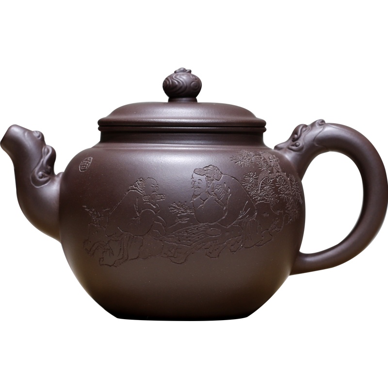 名人高工周小明 高吉祥 原矿老紫泥宜兴纯全手工大容量高档紫砂壶 正宗原矿紫泥 礼盒收藏送礼 出水流畅