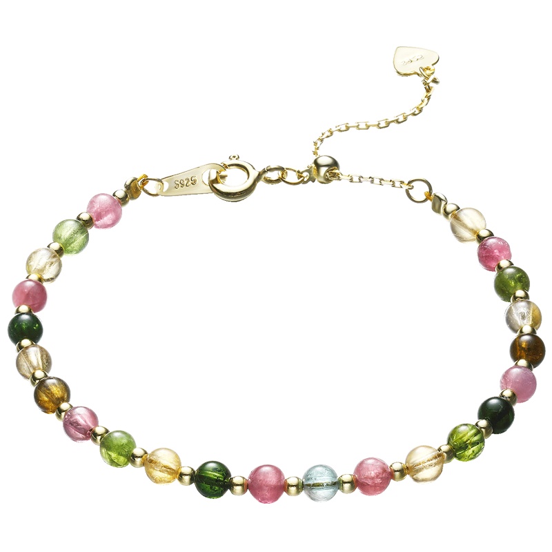 佰色传情BRIRS925银天然碧玺水晶手链日系网红手环