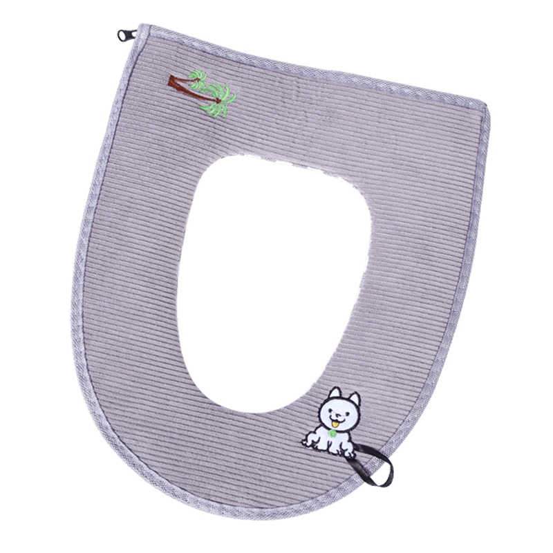 欧润哲 马桶垫 条绒绣花提手款单只装 卫浴用具通用加厚马桶圈马桶套坐垫套坐便垫