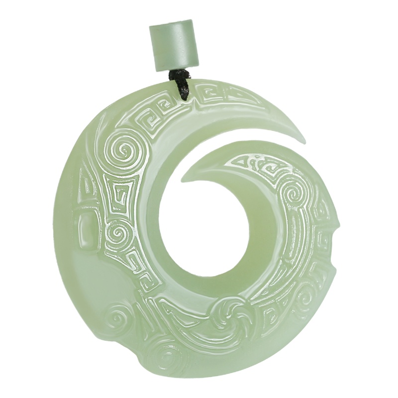 印象眸 和田玉吊坠 情侣款 浅青玉好运连连玉石吊坠 附送证书