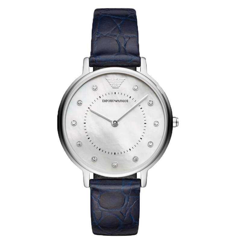 阿玛尼(EMPORIO ARMANI)女表 镶钻时尚优雅女士手表 银色皮带