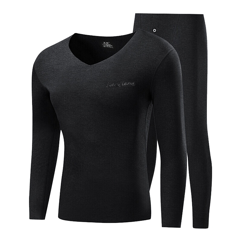 健将保暖套装男士德绒保暖内衣纯色棉质男薄款V领隐形打底秋衣秋裤棉毛衫棉毛裤88JQ38