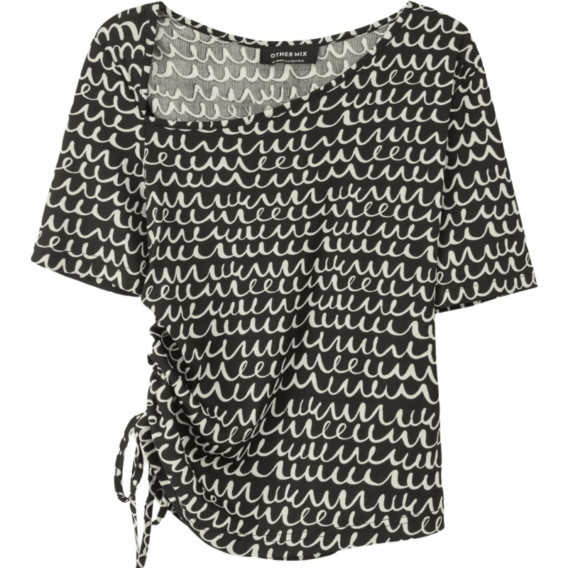 OtherMix小心机抽褶t恤2021年夏季新款修身印花露肩时尚上衣女潮