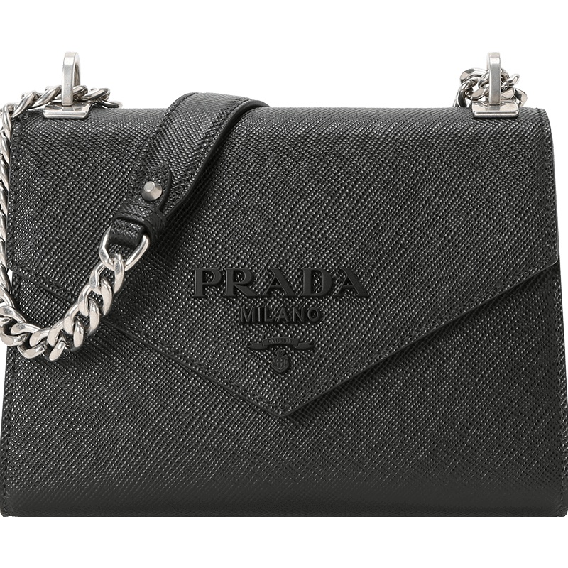 预订 PRADA 普拉达 Monochrome 厚信封包 单肩包 斜挎包 字母LOGO十字纹皮1BD127 OOO银链