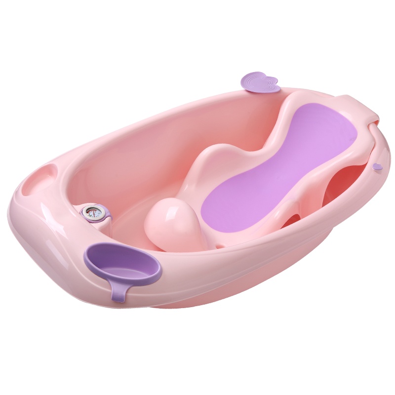 DuDi/青蛙嘟迪 婴童浴盆宝宝洗澡盆水温计泡澡盆新生儿澡盆可坐可躺婴儿浴盆(不含浴床浴网) 樱花粉