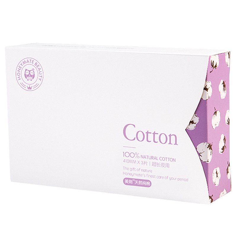 美则Honeymate纯棉系列 美国进口纯棉女超长夜用卫生巾姨妈巾无添加超薄卫生棉 410mm*3片