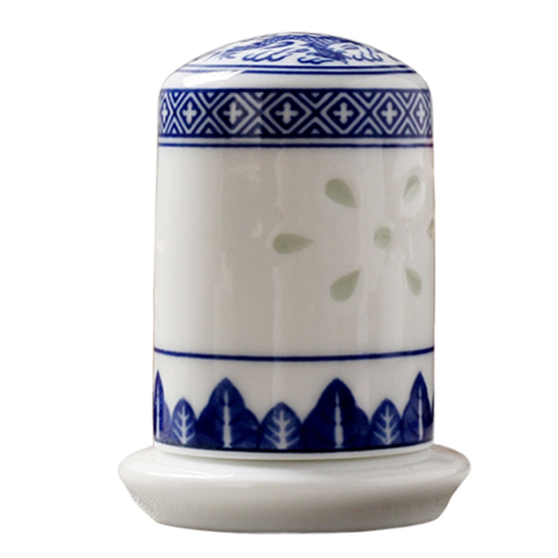 LICHEN 景德镇陶瓷牙签筒青花玲珑瓷器釉中彩龙纹方胜纹中式餐具附件优品 高8.5厘米