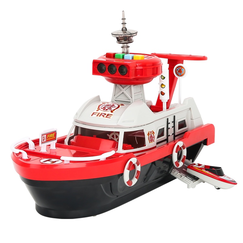 勾勾手(gougoushou)儿童工程消防玩具船模型2-3-4岁小男孩套装合金车子带灯光音效游艇飞机炫酷变形消防船