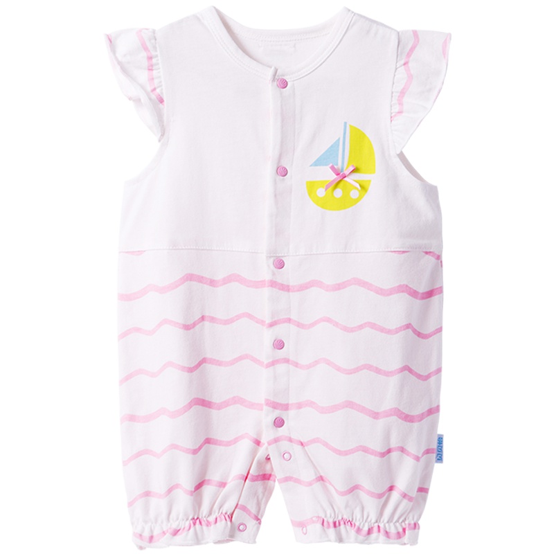 贝贝怡婴儿连体衣夏装小飞袖透气新生儿哈衣女宝宝爬爬服172L096