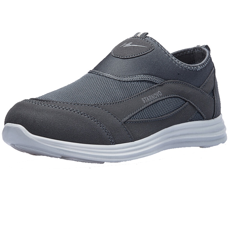 双星 休闲鞋男网面一脚蹬中老年健步鞋女套脚老人鞋透气软底懒人鞋