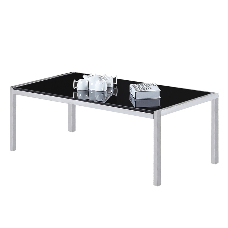 欧宝美现代简约办公茶几 不锈钢钢化玻璃茶几 客厅办公室茶几 黑色长方形黑耀X1