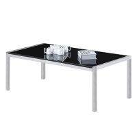 欧宝美现代简约办公茶几 不锈钢钢化玻璃茶几 客厅办公室茶几 黑色长方形黑耀X1