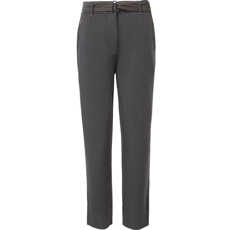 晚白2020秋冬新品通勤简约高腰显瘦百搭竖条纹常规休闲裤西裤女