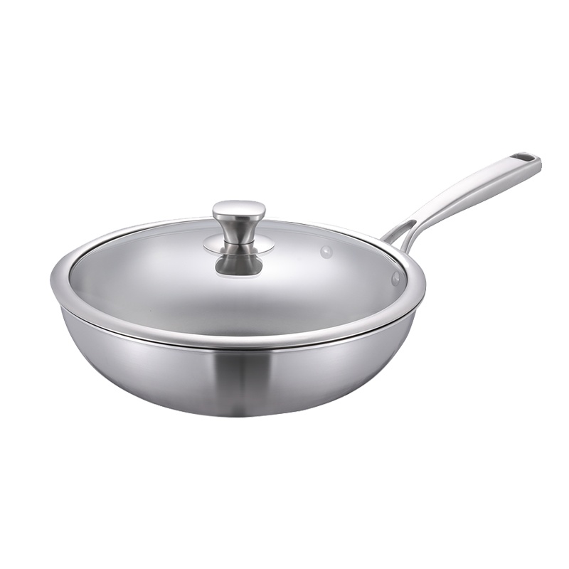 炒锅 304不锈钢炒锅不粘锅 五层复合不锈钢炒锅 无涂层 电磁炉燃气通用 钛极美(TAIJIMEI)30cm