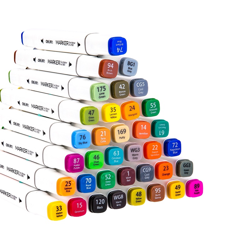 得力马克笔36色双头笔水彩笔方形笔杆学生绘画设计动漫儿童手绘勾线笔细头宽头白杆彩色油性画笔涂鸦70801-36